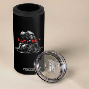 Funny Tummy Hurts Knight Graphic 4 in 1 Can Cooler Tumbler Warrior Medieval Sarcastic Dark Fantasy Slumped Renaissance Meme