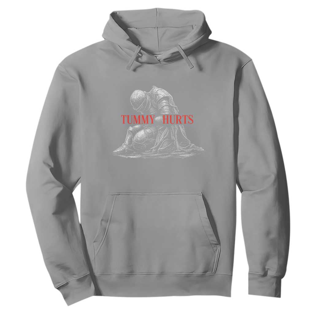 Funny Tummy Hurts Knight Graphic Hoodie Warrior Medieval Sarcastic Dark Fantasy Slumped Renaissance Meme