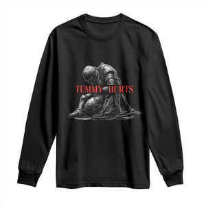 Funny Tummy Hurts Knight Graphic Long Sleeve Shirt Warrior Medieval Sarcastic Dark Fantasy Slumped Renaissance Meme