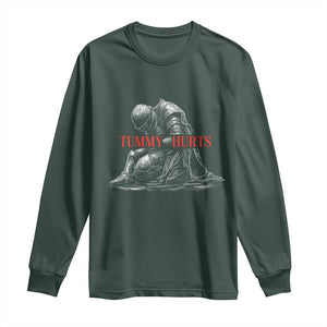 Funny Tummy Hurts Knight Graphic Long Sleeve Shirt Warrior Medieval Sarcastic Dark Fantasy Slumped Renaissance Meme