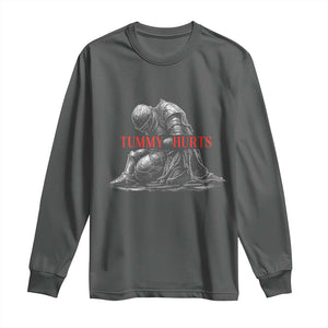 Funny Tummy Hurts Knight Graphic Long Sleeve Shirt Warrior Medieval Sarcastic Dark Fantasy Slumped Renaissance Meme