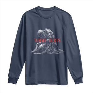 Funny Tummy Hurts Knight Graphic Long Sleeve Shirt Warrior Medieval Sarcastic Dark Fantasy Slumped Renaissance Meme
