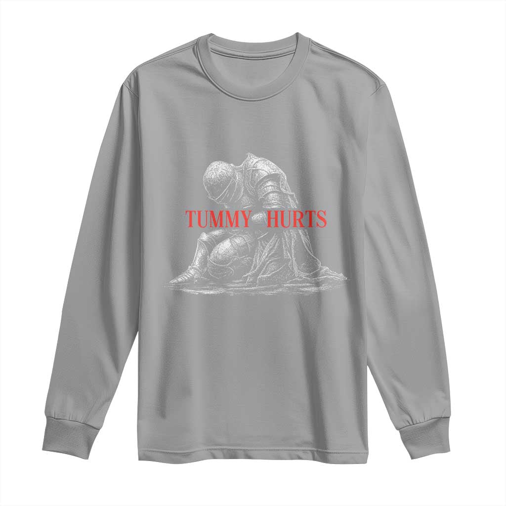 Funny Tummy Hurts Knight Graphic Long Sleeve Shirt Warrior Medieval Sarcastic Dark Fantasy Slumped Renaissance Meme