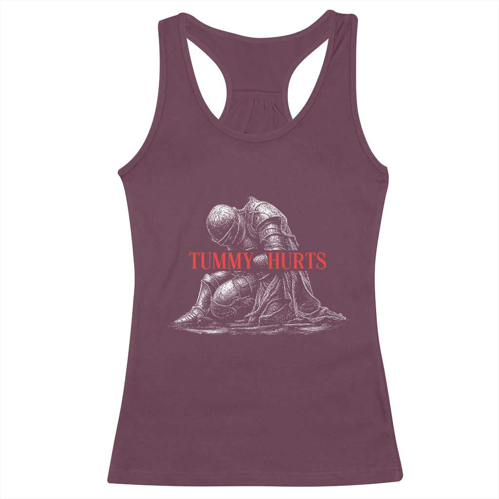 Funny Tummy Hurts Knight Graphic Racerback Tank Top Warrior Medieval Sarcastic Dark Fantasy Slumped Renaissance Meme