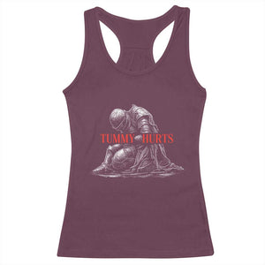 Funny Tummy Hurts Knight Graphic Racerback Tank Top Warrior Medieval Sarcastic Dark Fantasy Slumped Renaissance Meme