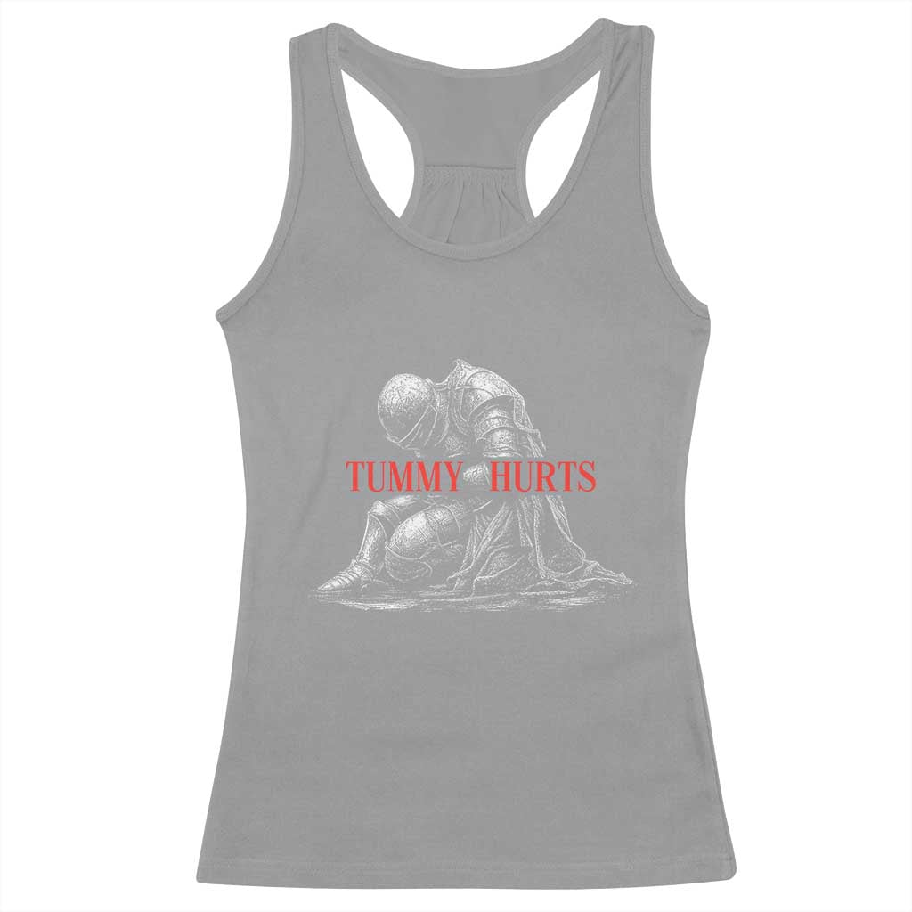 Funny Tummy Hurts Knight Graphic Racerback Tank Top Warrior Medieval Sarcastic Dark Fantasy Slumped Renaissance Meme