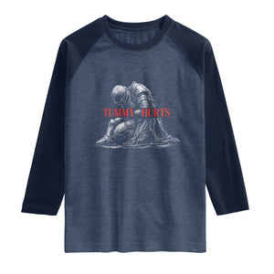 Funny Tummy Hurts Knight Graphic Raglan Shirt Warrior Medieval Sarcastic Dark Fantasy Slumped Renaissance Meme