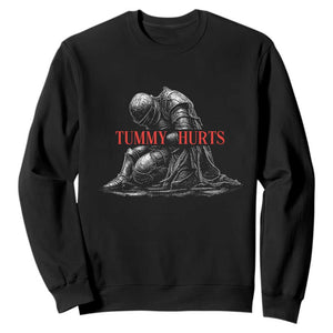 Funny Tummy Hurts Knight Graphic Sweatshirt Warrior Medieval Sarcastic Dark Fantasy Slumped Renaissance Meme