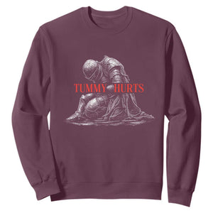Funny Tummy Hurts Knight Graphic Sweatshirt Warrior Medieval Sarcastic Dark Fantasy Slumped Renaissance Meme