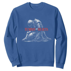 Funny Tummy Hurts Knight Graphic Sweatshirt Warrior Medieval Sarcastic Dark Fantasy Slumped Renaissance Meme