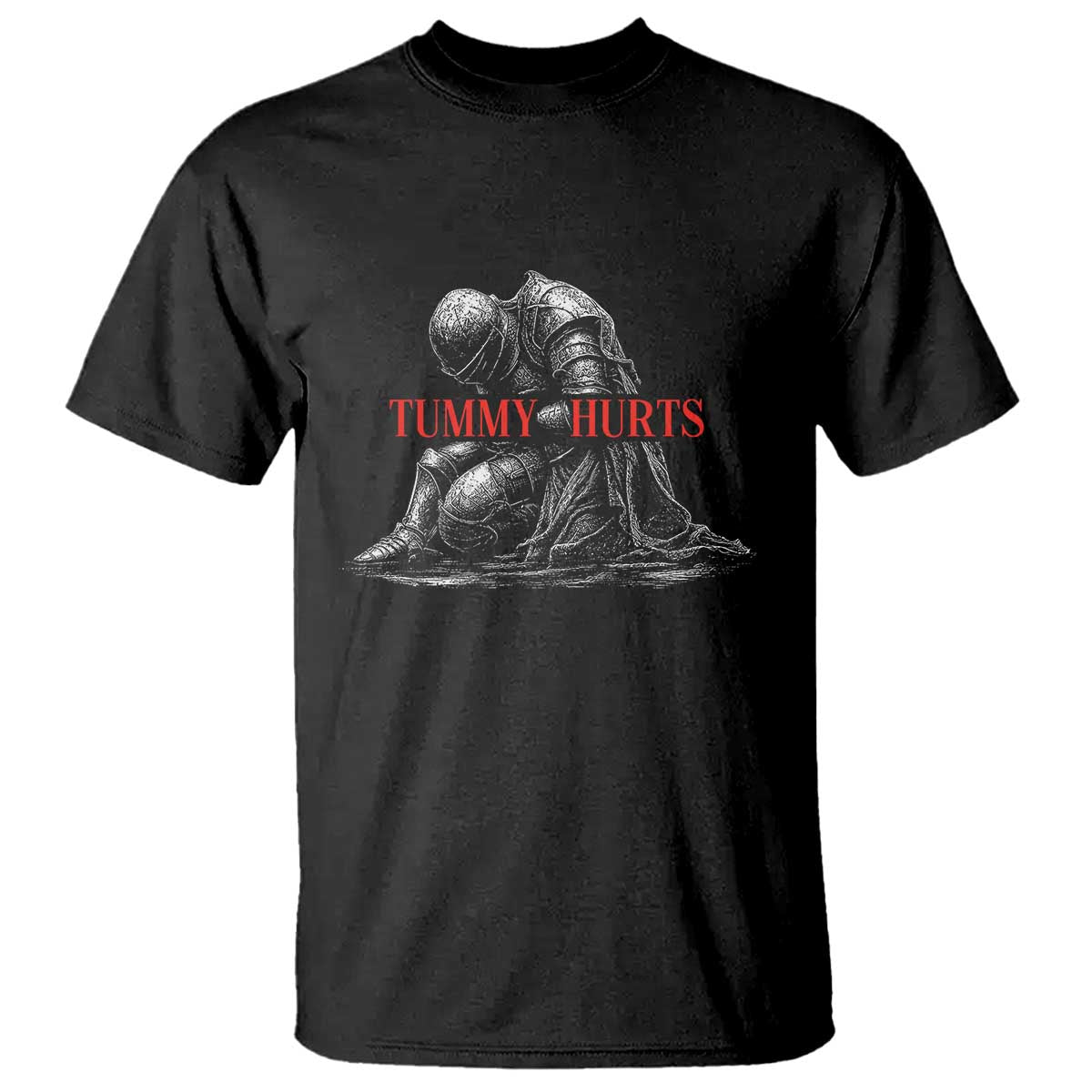 Funny Tummy Hurts Knight Graphic T Shirt Warrior Medieval Sarcastic Dark Fantasy Slumped Renaissance Meme TS02 Black Print Your Wear