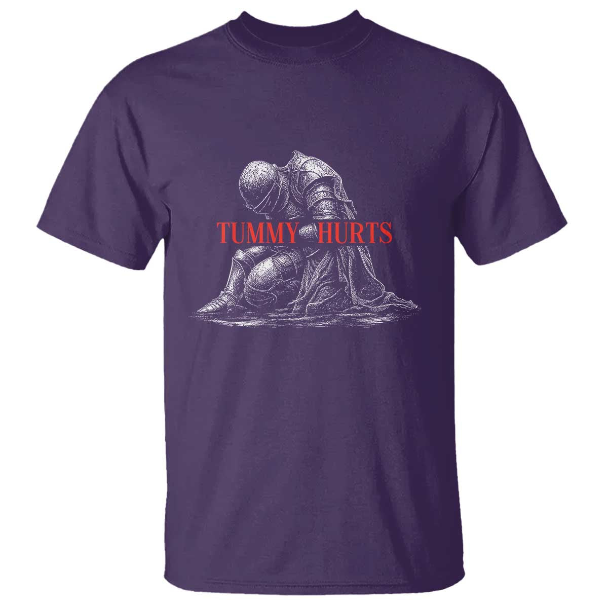 Funny Tummy Hurts Knight Graphic T Shirt Warrior Medieval Sarcastic Dark Fantasy Slumped Renaissance Meme