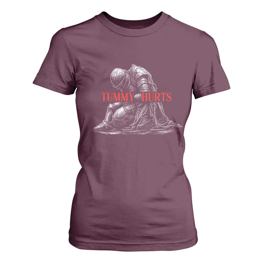 Funny Tummy Hurts Knight Graphic T Shirt For Women Warrior Medieval Sarcastic Dark Fantasy Slumped Renaissance Meme