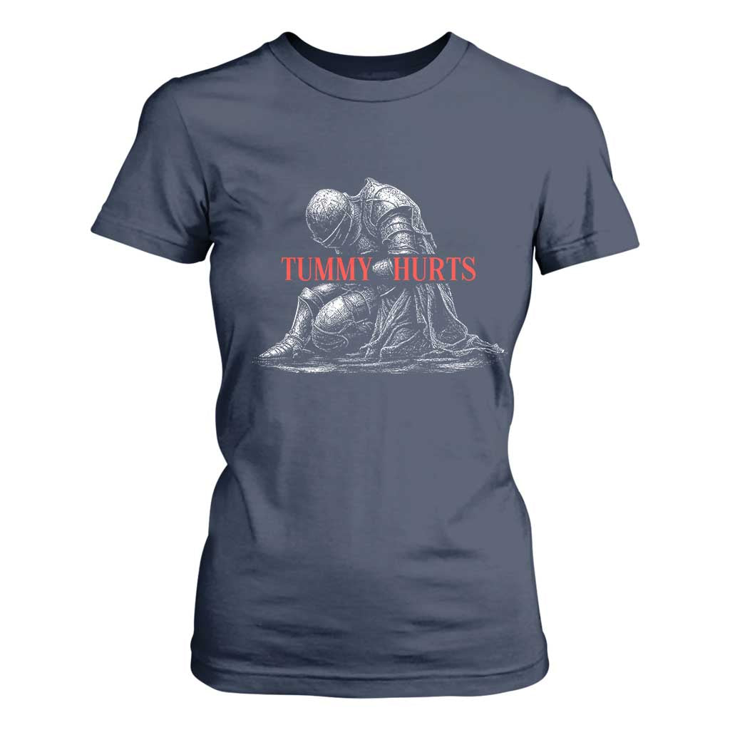 Funny Tummy Hurts Knight Graphic T Shirt For Women Warrior Medieval Sarcastic Dark Fantasy Slumped Renaissance Meme