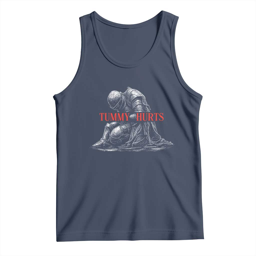 Funny Tummy Hurts Knight Graphic Tank Top Warrior Medieval Sarcastic Dark Fantasy Slumped Renaissance Meme