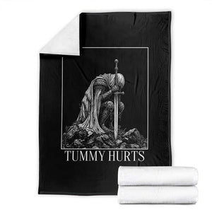 Dramatic Tummy Hurts Kneeling Knight Graphic Throw Blanket Funny Medieval Sarcastic Renaissance Fantasy Meme