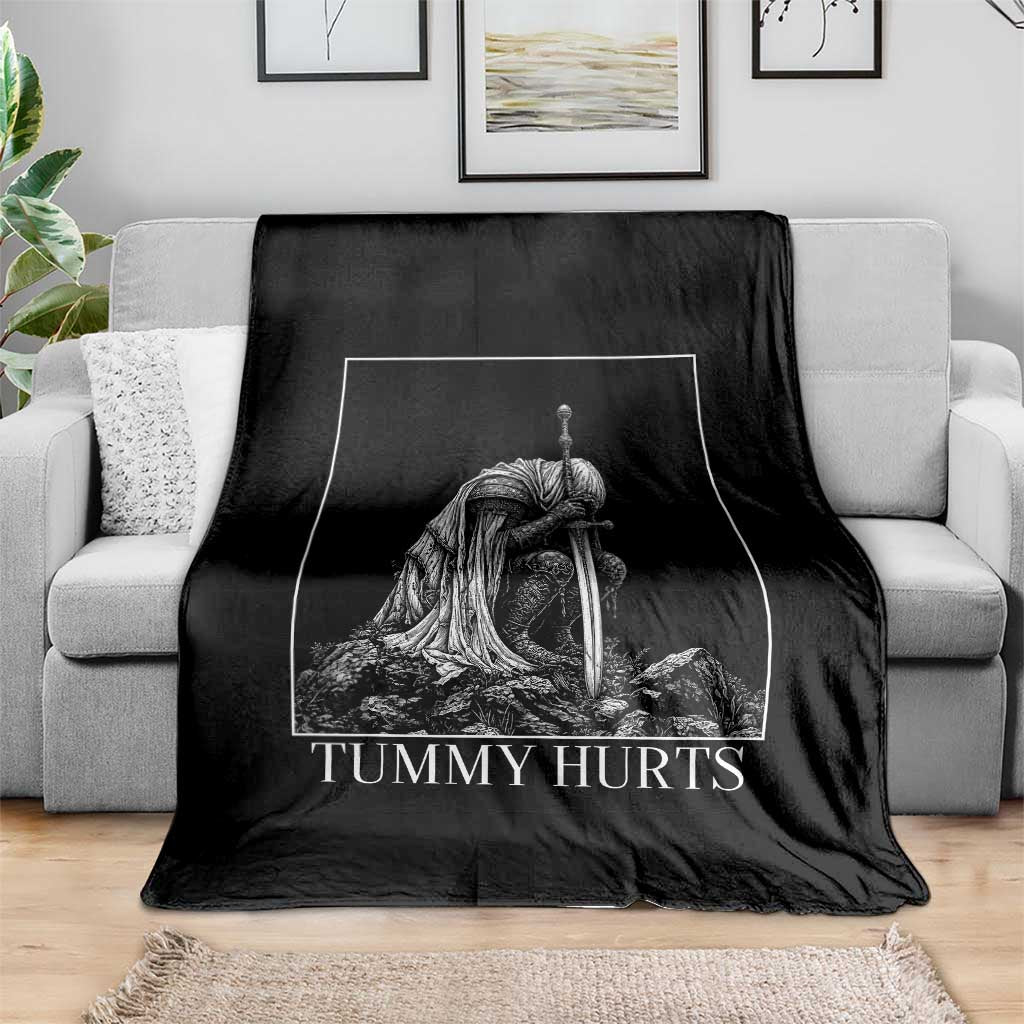 Dramatic Tummy Hurts Kneeling Knight Graphic Throw Blanket Funny Medieval Sarcastic Renaissance Fantasy Meme