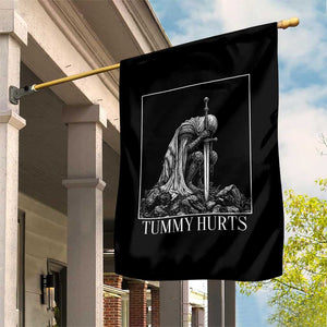 Dramatic Tummy Hurts Kneeling Knight Graphic Garden Flag Funny Medieval Sarcastic Renaissance Fantasy Meme