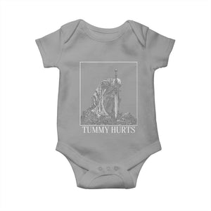 Dramatic Tummy Hurts Kneeling Knight Graphic Baby Onesie Funny Medieval Sarcastic Renaissance Fantasy Meme
