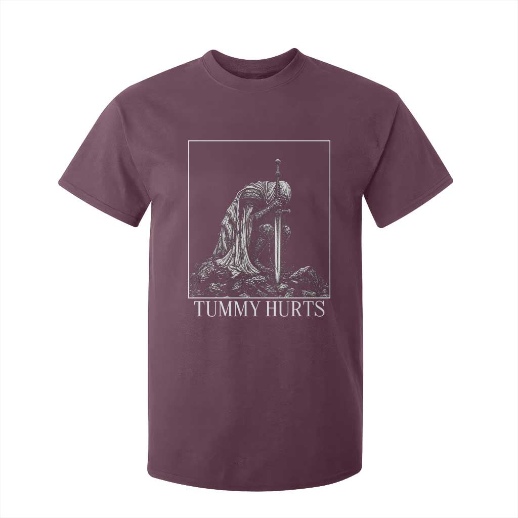 Dramatic Tummy Hurts Kneeling Knight Graphic T Shirt For Kid Funny Medieval Sarcastic Renaissance Fantasy Meme