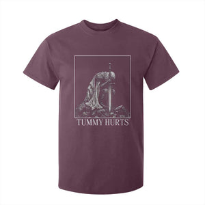 Dramatic Tummy Hurts Kneeling Knight Graphic T Shirt For Kid Funny Medieval Sarcastic Renaissance Fantasy Meme