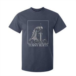 Dramatic Tummy Hurts Kneeling Knight Graphic T Shirt For Kid Funny Medieval Sarcastic Renaissance Fantasy Meme