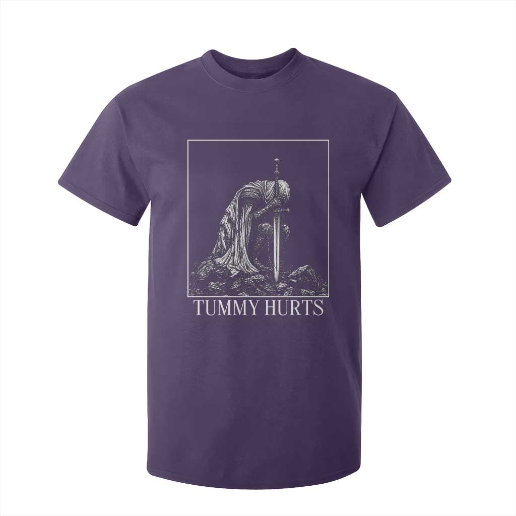 Dramatic Tummy Hurts Kneeling Knight Graphic T Shirt For Kid Funny Medieval Sarcastic Renaissance Fantasy Meme