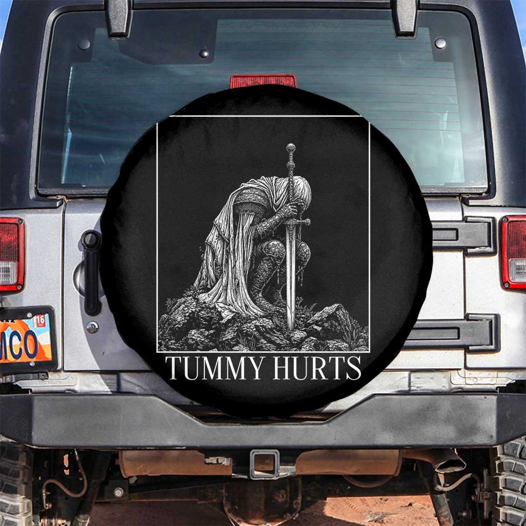 Dramatic Tummy Hurts Kneeling Knight Graphic Spare Tire Cover Funny Medieval Sarcastic Renaissance Fantasy Meme TS02 No hole Black Print Your Wear