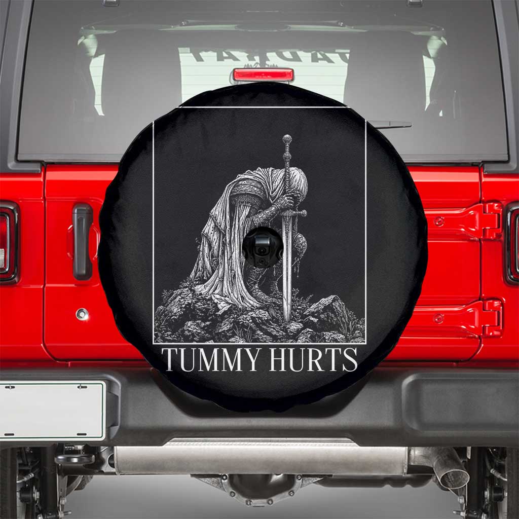 Dramatic Tummy Hurts Kneeling Knight Graphic Spare Tire Cover Funny Medieval Sarcastic Renaissance Fantasy Meme