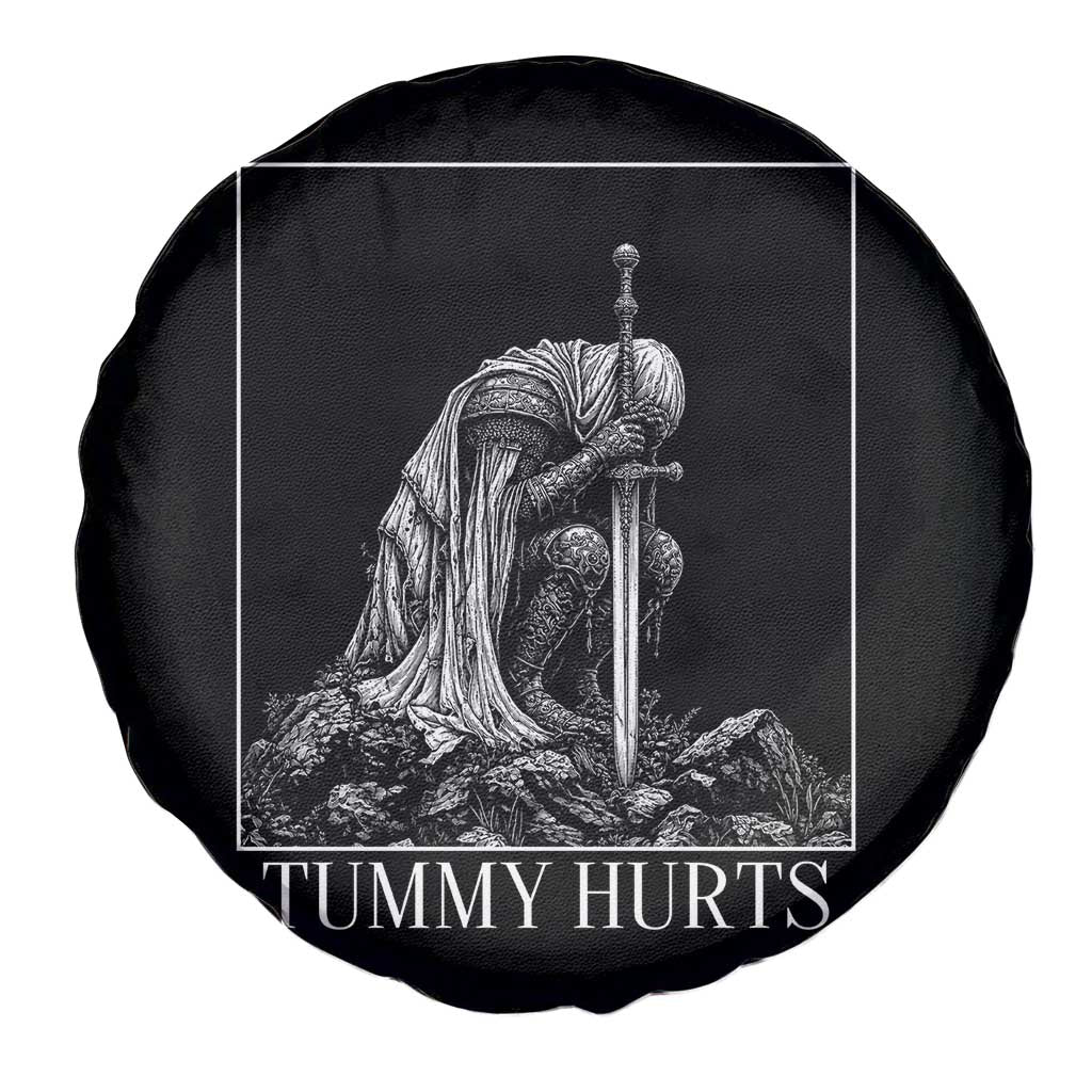 Dramatic Tummy Hurts Kneeling Knight Graphic Spare Tire Cover Funny Medieval Sarcastic Renaissance Fantasy Meme