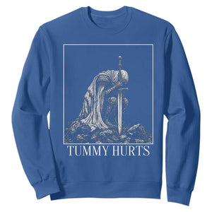 Dramatic Tummy Hurts Kneeling Knight Graphic Sweatshirt Funny Medieval Sarcastic Renaissance Fantasy Meme