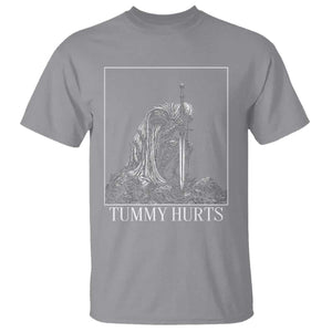 Dramatic Tummy Hurts Kneeling Knight Graphic T Shirt Funny Medieval Sarcastic Renaissance Fantasy Meme