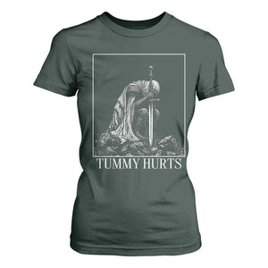 Dramatic Tummy Hurts Kneeling Knight Graphic T Shirt For Women Funny Medieval Sarcastic Renaissance Fantasy Meme