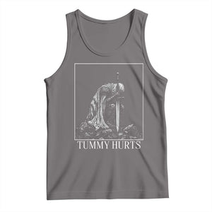 Dramatic Tummy Hurts Kneeling Knight Graphic Tank Top Funny Medieval Sarcastic Renaissance Fantasy Meme