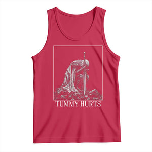 Dramatic Tummy Hurts Kneeling Knight Graphic Tank Top Funny Medieval Sarcastic Renaissance Fantasy Meme