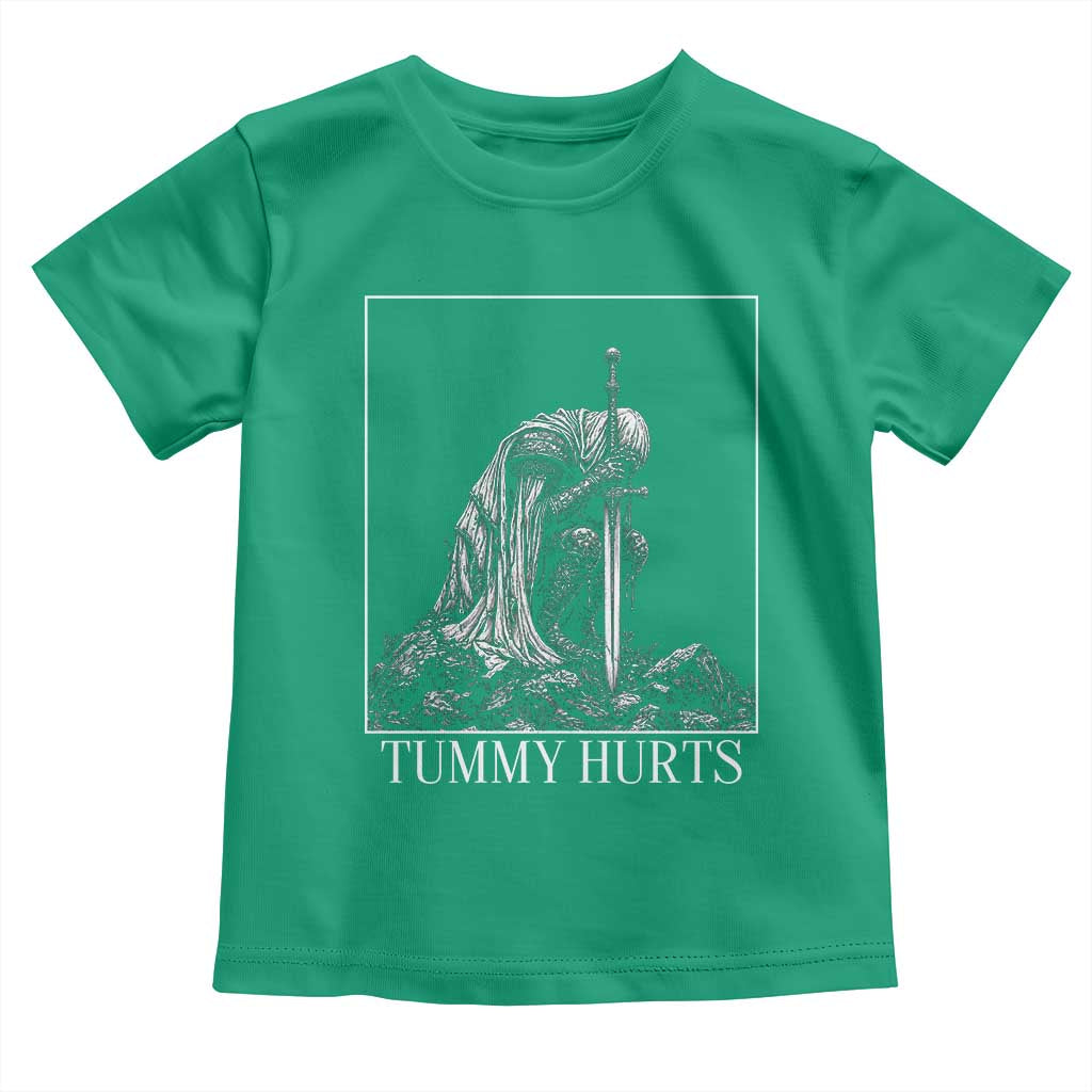 Dramatic Tummy Hurts Kneeling Knight Graphic Toddler T Shirt Funny Medieval Sarcastic Renaissance Fantasy Meme