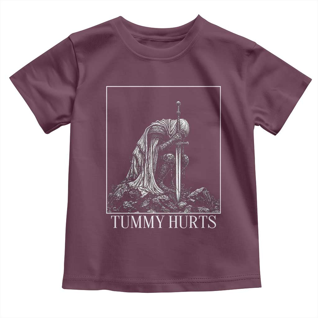 Dramatic Tummy Hurts Kneeling Knight Graphic Toddler T Shirt Funny Medieval Sarcastic Renaissance Fantasy Meme