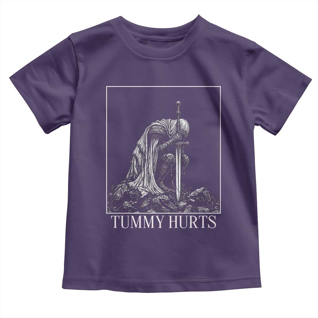 Dramatic Tummy Hurts Kneeling Knight Graphic Toddler T Shirt Funny Medieval Sarcastic Renaissance Fantasy Meme