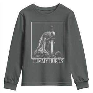 Dramatic Tummy Hurts Kneeling Knight Graphic Youth Sweatshirt Funny Medieval Sarcastic Renaissance Fantasy Meme