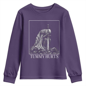 Dramatic Tummy Hurts Kneeling Knight Graphic Youth Sweatshirt Funny Medieval Sarcastic Renaissance Fantasy Meme