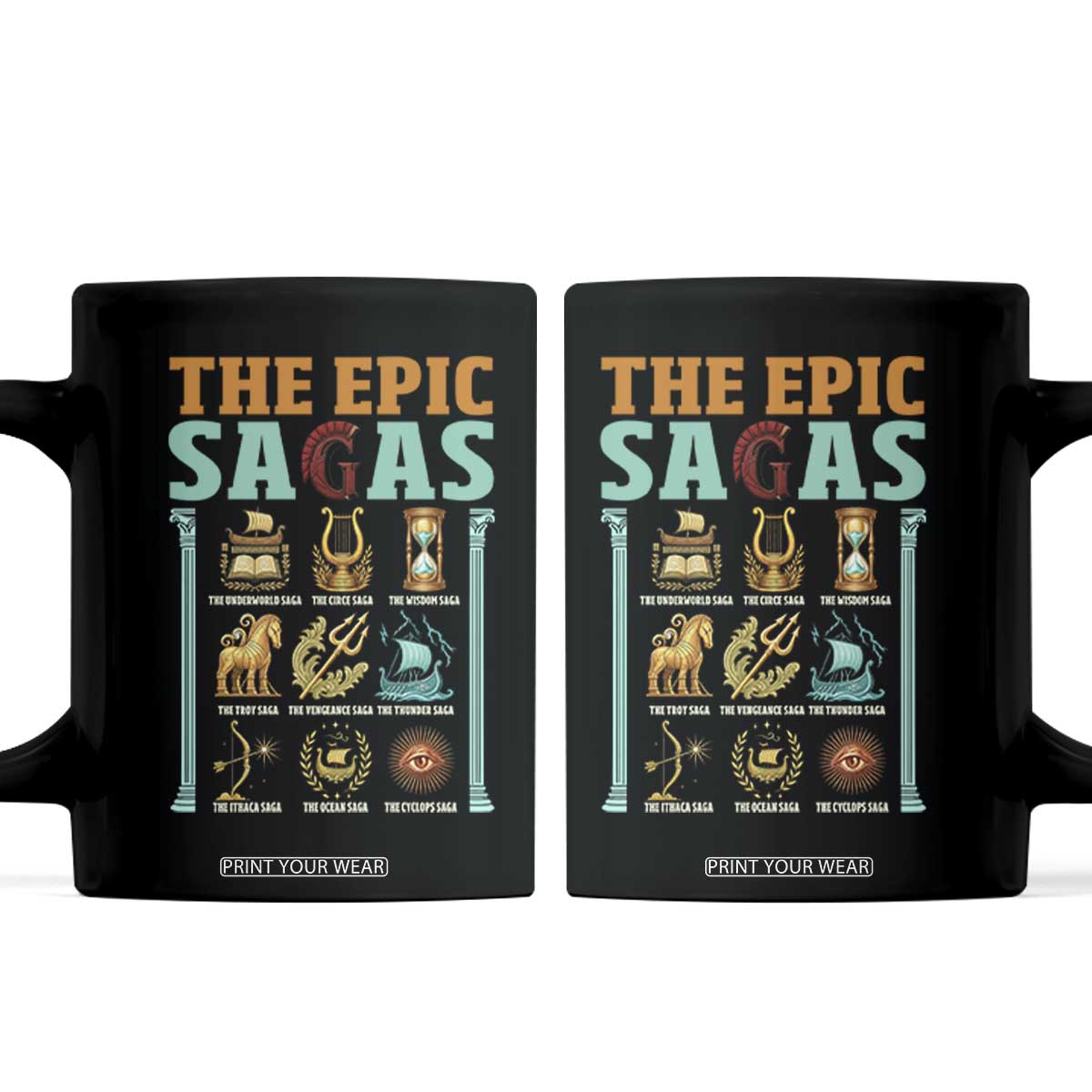 The Epic Sagas Ancient Greek Mythology Graphic Coffee Mug Odysseus Journey Odyssey History Lover Gift TS02 Black Print Your Wear