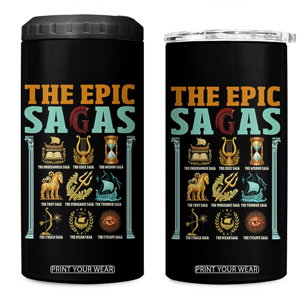 The Epic Sagas Ancient Greek Mythology Graphic 4 in 1 Can Cooler Tumbler Odysseus Journey Odyssey History Lover Gift