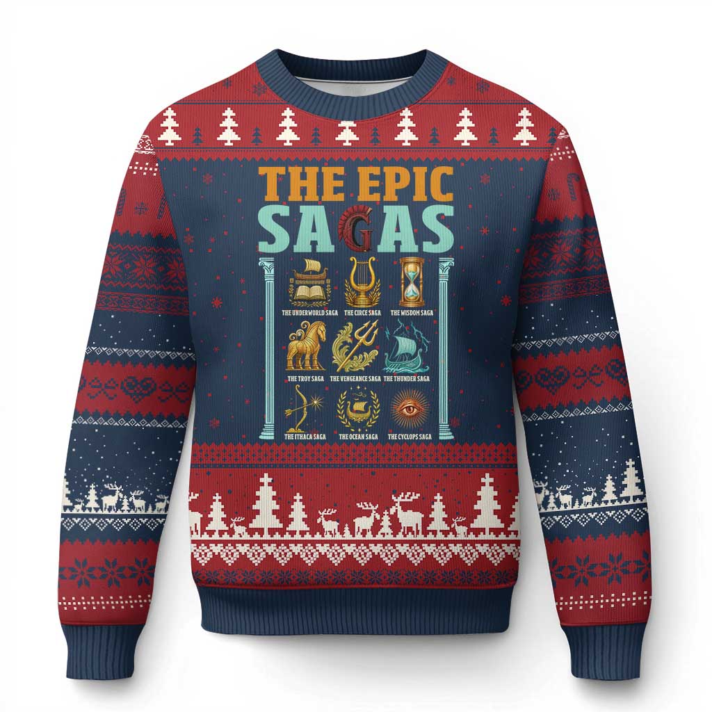 The Epic Sagas Ancient Greek Mythology Graphic Ugly Christmas Sweater Odysseus Journey Odyssey History Lover Gift TS02 Navy Red Print Your Wear