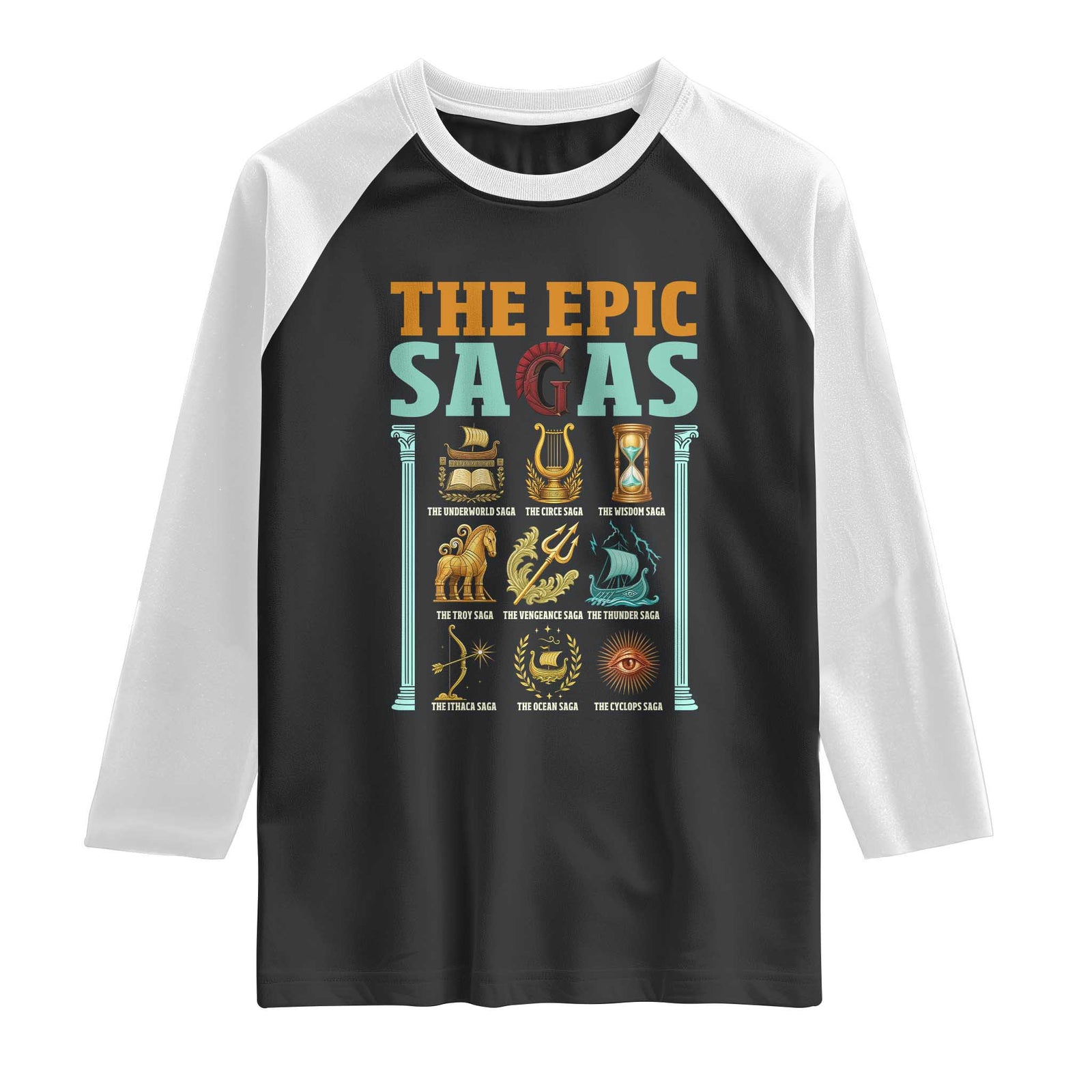 The Epic Sagas Ancient Greek Mythology Graphic Raglan Shirt Odysseus Journey Odyssey History Lover Gift TS02 Black White Print Your Wear