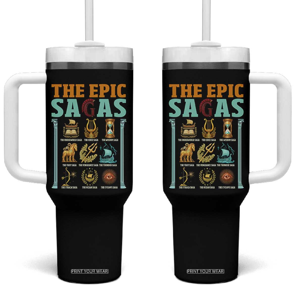 The Epic Sagas Ancient Greek Mythology Graphic Tumbler With Handle Odysseus Journey Odyssey History Lover Gift TS02 One Size: 40 oz Black Print Your Wear
