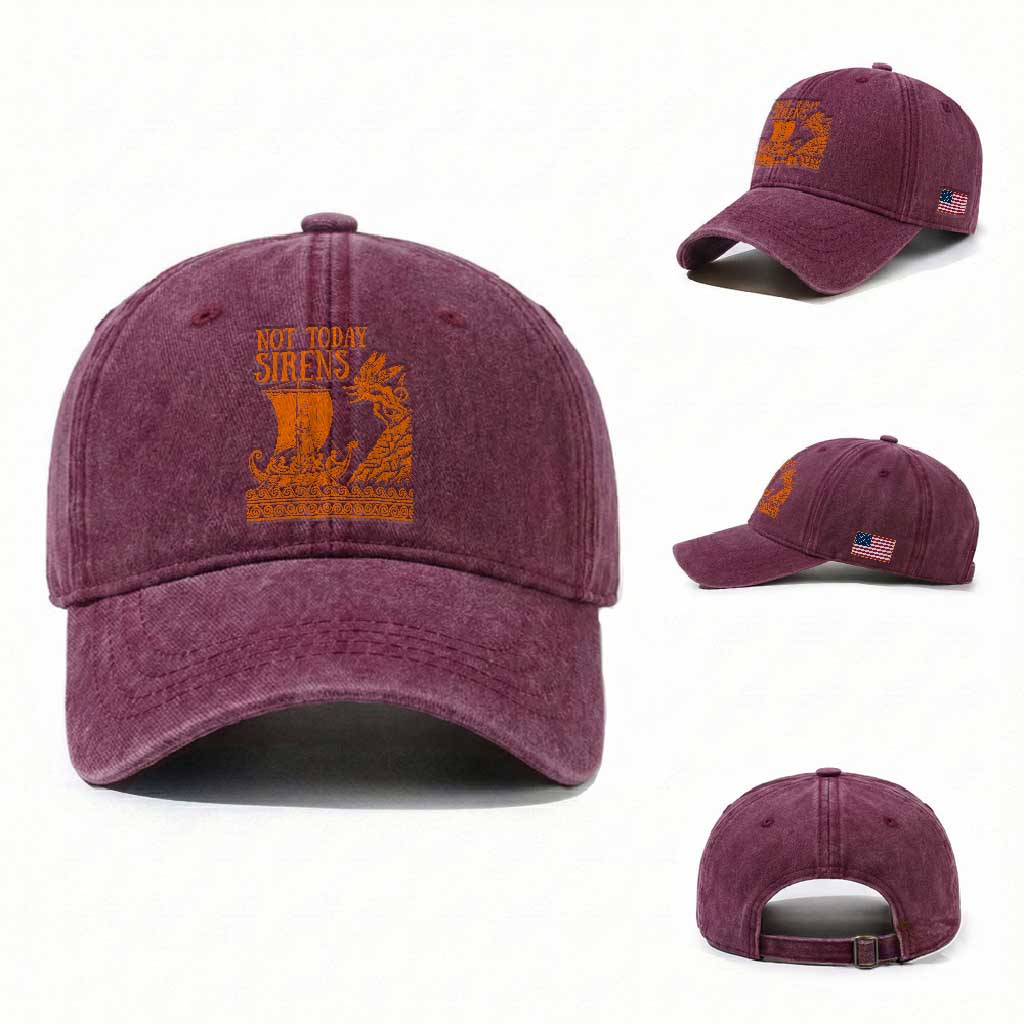 Not Today Sirens Funny Odysseus Journey Parody Washed Cotton Baseball Cap Greek Mythology Epic Odyssey History Lover Gift