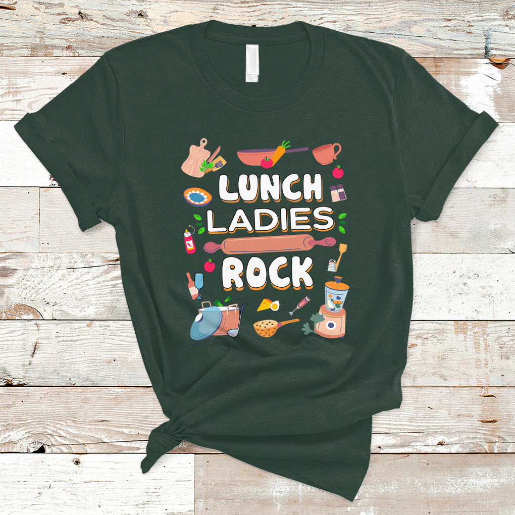 Lunch Ladies Rock Retro Lunch Lady Life Cafeteria Crew T Shirt TS02 Dark Forest Green Printyourwear