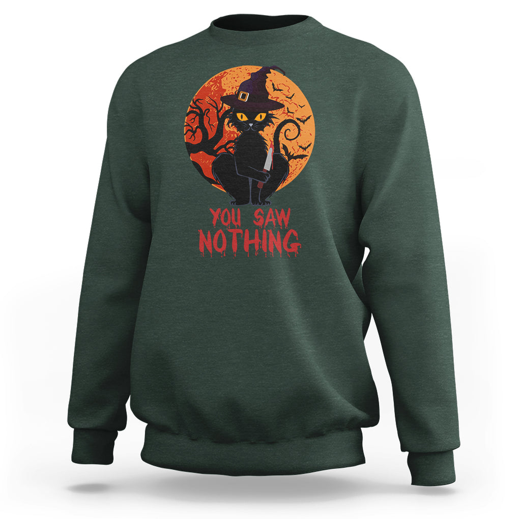 Halloween Black Cat Sweatshirt You Saw Nothing Funny Cat Witch TS02 Printyourwear