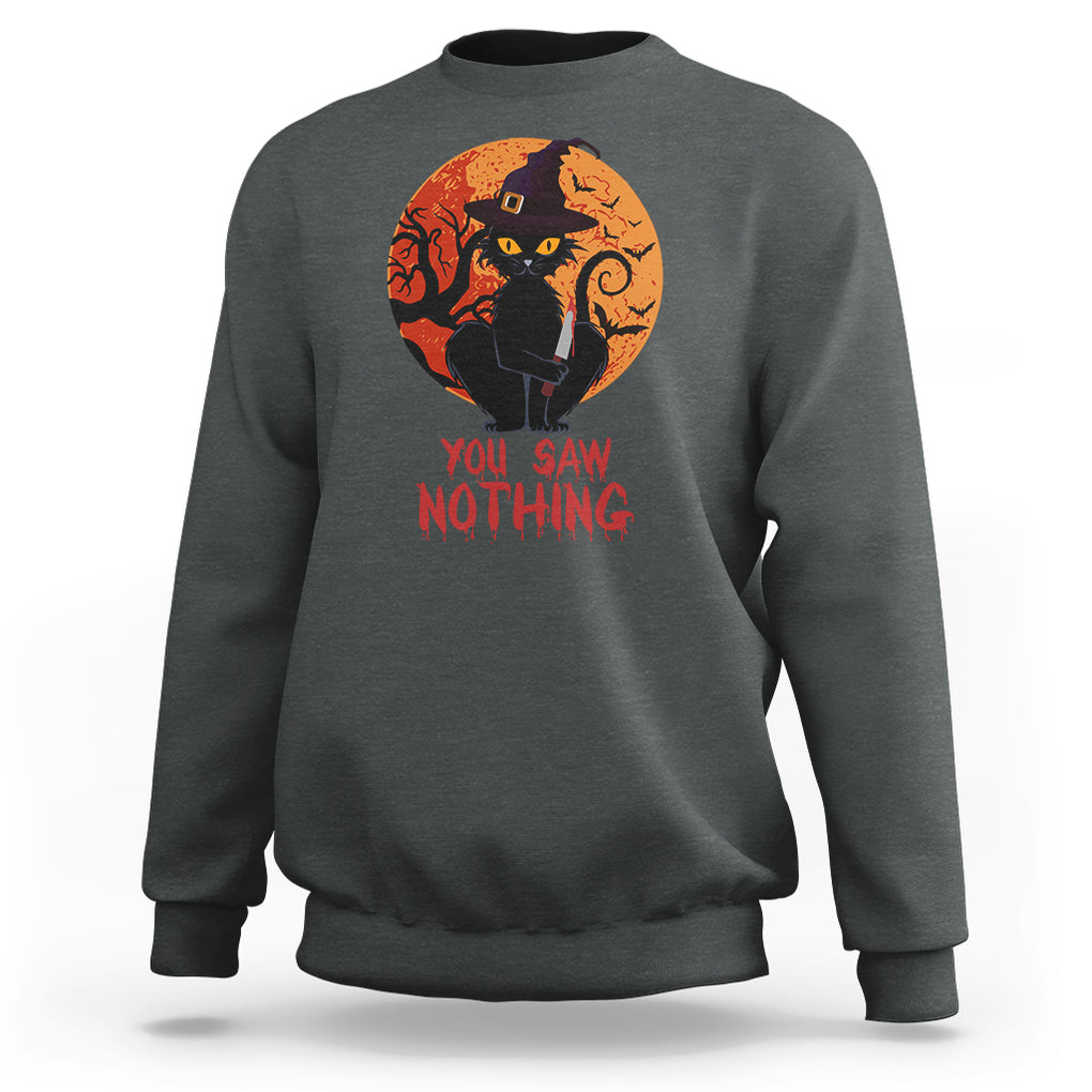 Halloween Black Cat Sweatshirt You Saw Nothing Funny Cat Witch TS02 Printyourwear