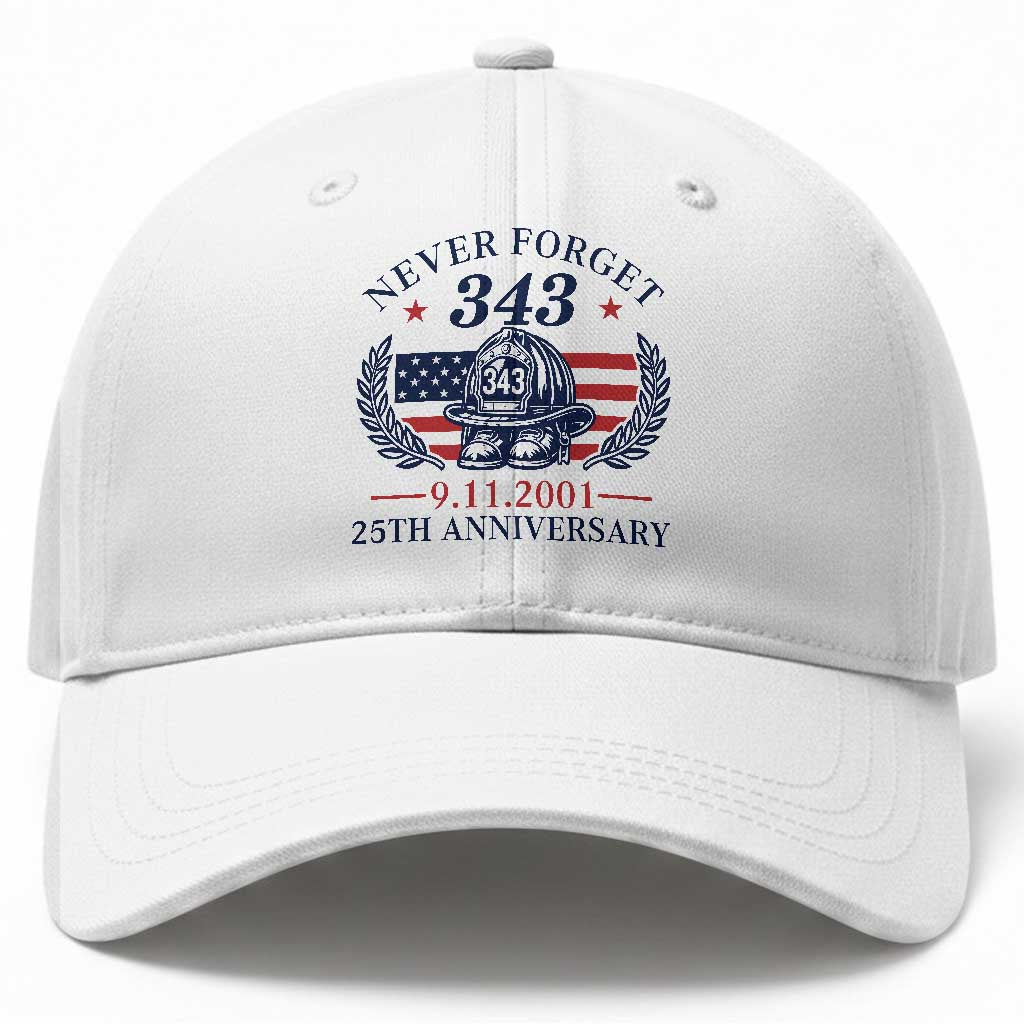 Firefighter Memorial Never Forget 343 Baseball Cap 25th Anniversary Patriotic Honor 9 11 Tribute TS02 Print Your Wear